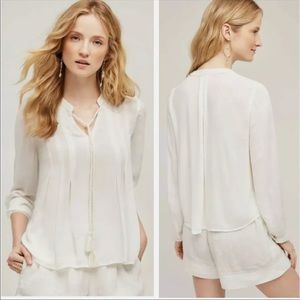 Anthropologie FLOREAT Women’s Mada Swing Top -White Bead Tassel Blouse Boho